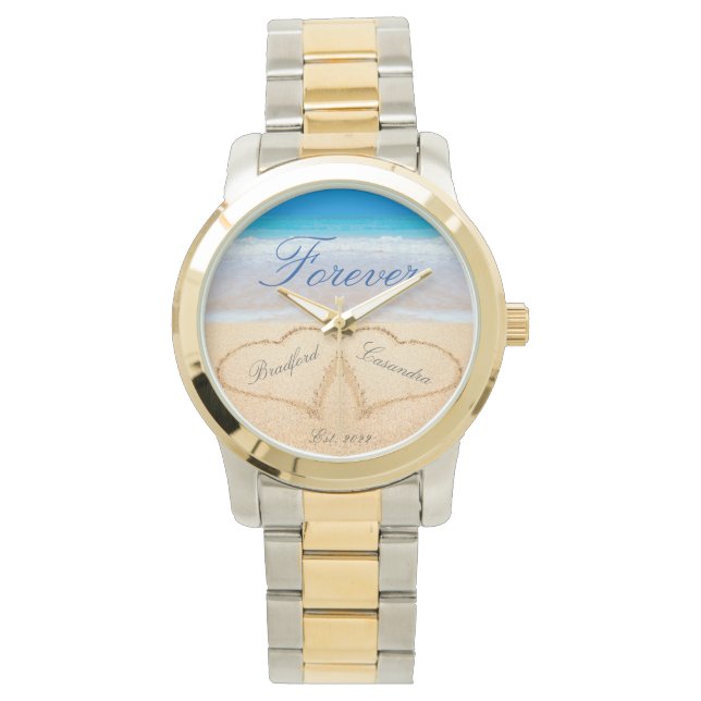 Personlig för Hearter i Sand Beach Wedding Armbandsur (Framsida)