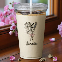 Personlig För Henne Blommig Rosa Slinga Take Away Mugg