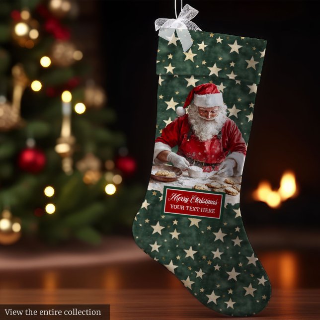 Personlig för innehav av Helgdag i Jultomten Stor Julstrumpa (Cheerful Santa Claus Holiday Stocking Personalized for You)