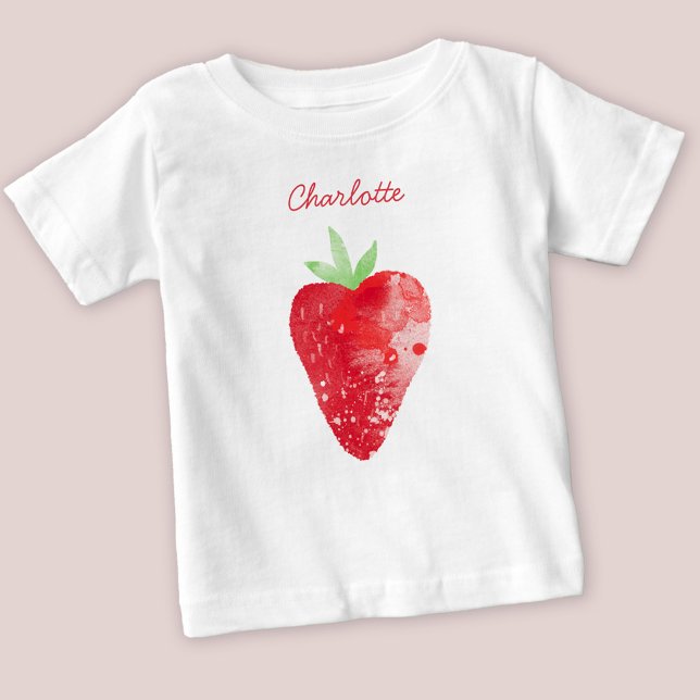 Personlig för jordgubbsvattenfärg t shirt (Watercolor strawberry personalized baby and toddler t-shirt)
