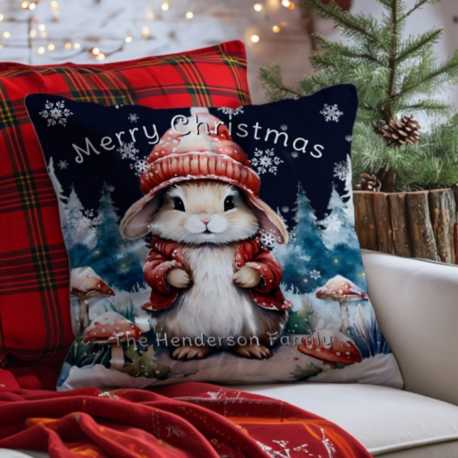 Personlig för julbunny kudde (Whimsical Christmas Bunny Personalized Throw Pillow)