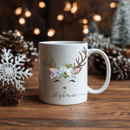 Personlig för julens Helgdag Rener Blommigt Kaffemugg