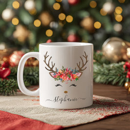 Personlig för julens Helgdag Rener Blommigt Kaffemugg
