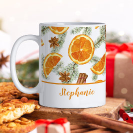 Personlig för julfärsfärg Citrus-Orangar Kaffemugg