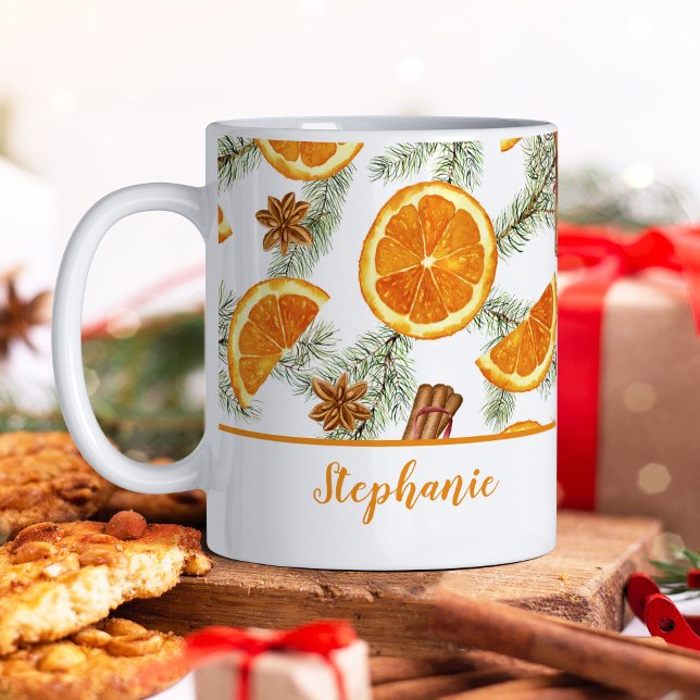 Personlig för julfärsfärg Citrus-Orangar Kaffemugg (Skapare uppladdad)