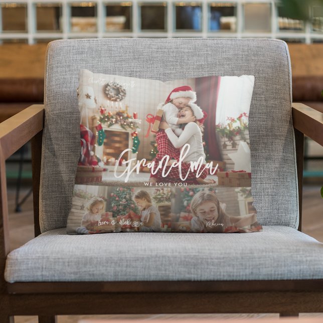Personlig för julgrupe Gramdma Photo Collage Kudde (Christmas Grand kids Photo Collage Grandma Throw Pillow)