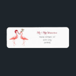 Personlig för julklapp returadress etikett<br><div class="desc">Tjuliga returetiketter med ett par fantastisk rosa flamingos som klär upp julhatt och Rudolph Red nos rener.</div>
