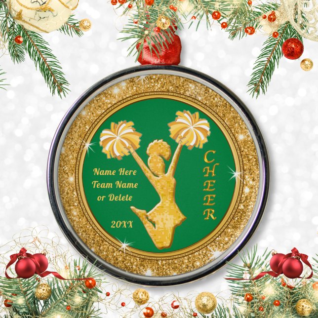 Personlig för julprydnadsföremål julgransprydnad keramik (Personalized Cheer Ornaments. Cheap gifts for Cheerleaders. Green and Gold, Cheer Ornaments. Custom.)