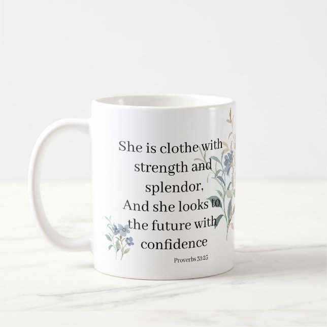 Personlig för JW-äldre hustru Proverbs 31:25 Kaffemugg (Vänster)