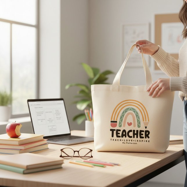 Personlig för Kärlek Inspire Rainbow för lärare Te Jumbo Tygkasse (Skapare uppladdad)