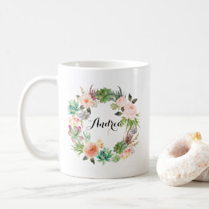 Personlig för kran för Boho suckulenter blom- Kaffemugg