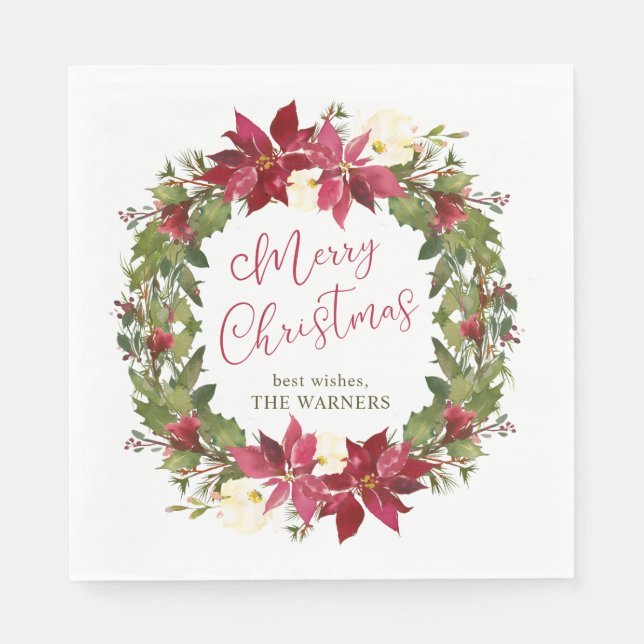 Personlig för krans av Poinsettia jul Pappersservett (Framsidan)