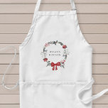 Personlig för krans vid jul förkläde<br><div class="desc">Anpassningsbar-designad julklapp med personlig namn inringade i julfransarna med röda bär,  poinsettia och gräs grenar.</div>