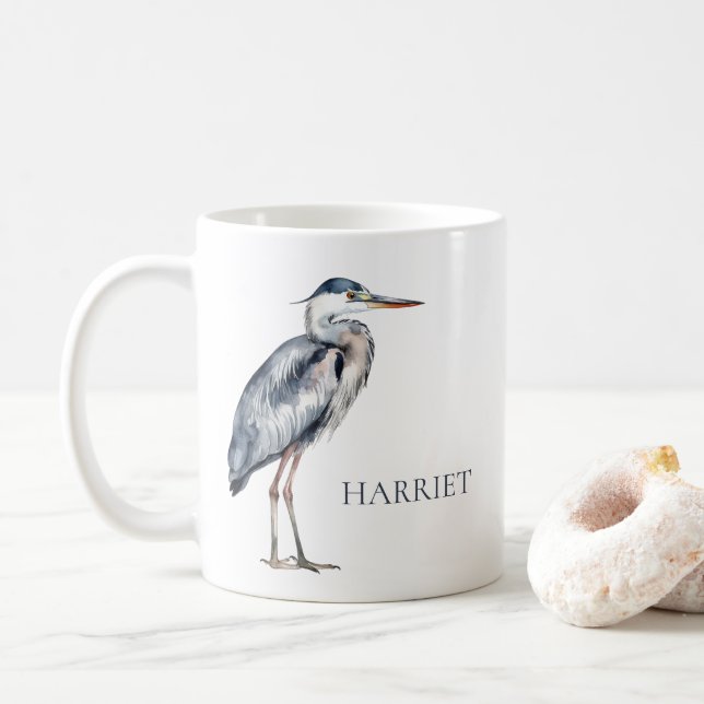 Personlig för kust-Blue-Heron Bird Kaffemugg (Med munk)