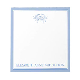 Personlig för kust-Preppy Blue and White Crab Anteckningsblock