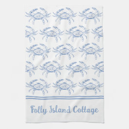 Personlig för kust-Preppy Blue and White Crab Kökshandduk