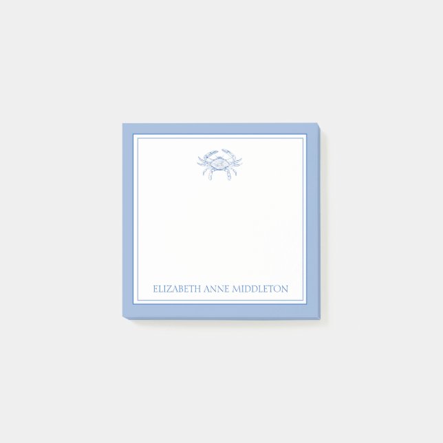 Personlig för kust-Preppy Blue and White Crab Post-it Block (Framsida)