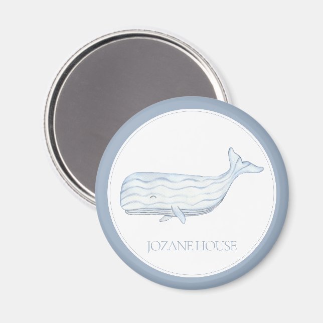 Personlig för kustvattenfärg, blå val magnet (Front/Back)