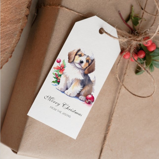 Personlig för kute-julmarionett presentetikett (Cute Christmas Puppy Gift Tag)