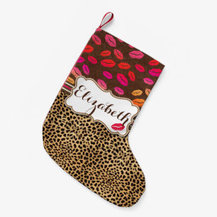 Personlig för kyssar för Leopardtryckläppar Liten Julstrumpa