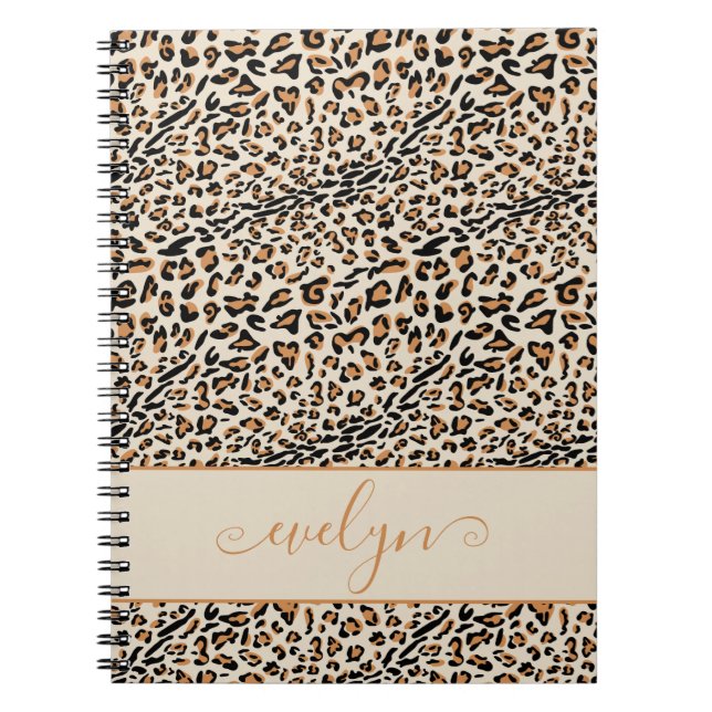 Personlig för leopard Animal Print Cream Black Tan Anteckningsbok (Framsidan)
