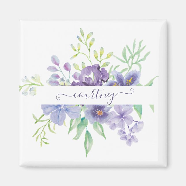 Personlig för Lilac-vattenfärgsblommigt Magnet (Framsidan)