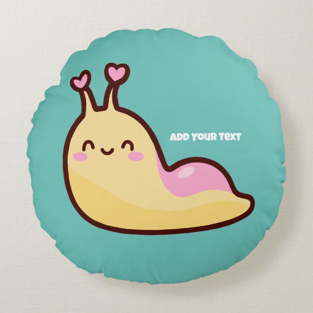 Personlig för Lycklig Cute Slug Rund Kudde (Framsidan)