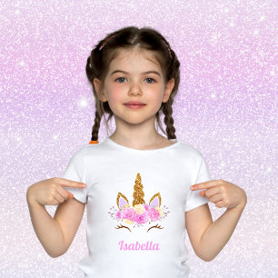 Personlig för Magic Glitted Blommigt Unicorn T Shirt