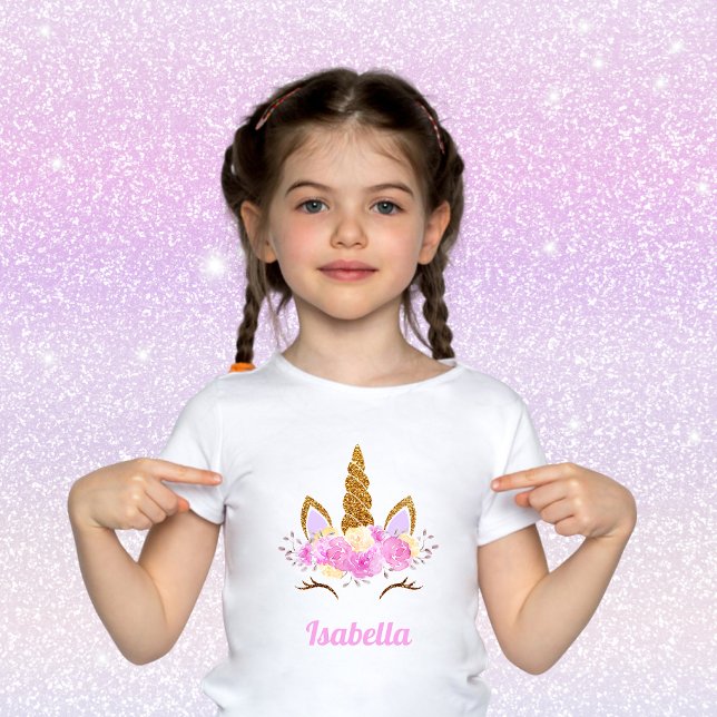 Personlig för Magic Glitted Blommigt Unicorn T Shirt (Skapare uppladdad)