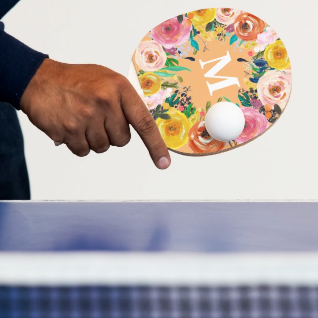 Personlig för målad Blommigt Monogram Bord Ping Po Pingisracket (Insitu)