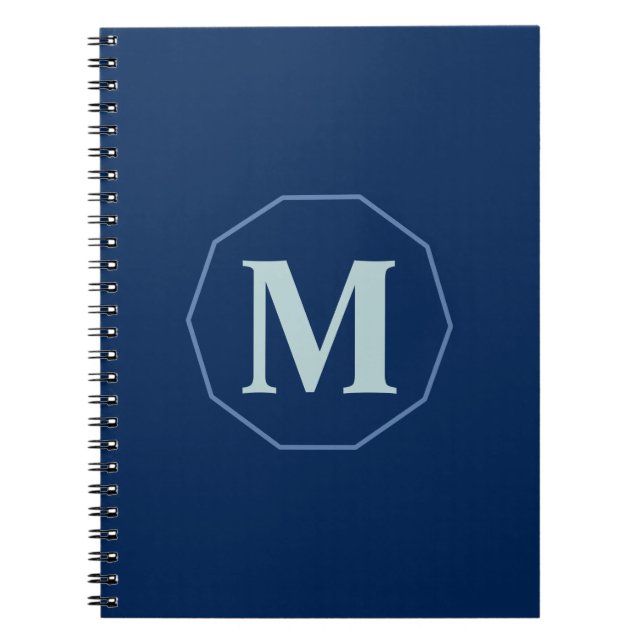 Personlig för marin blå elegant i monogram anteckningsbok (Framsidan)