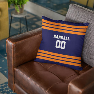 Personlig för marin och Orange i fotboll Kudde