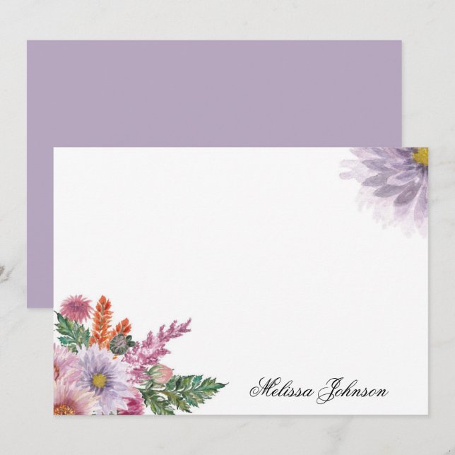 Personlig för mjuk lavender-Blommigt Anteckningskort (Fram/baksida)
