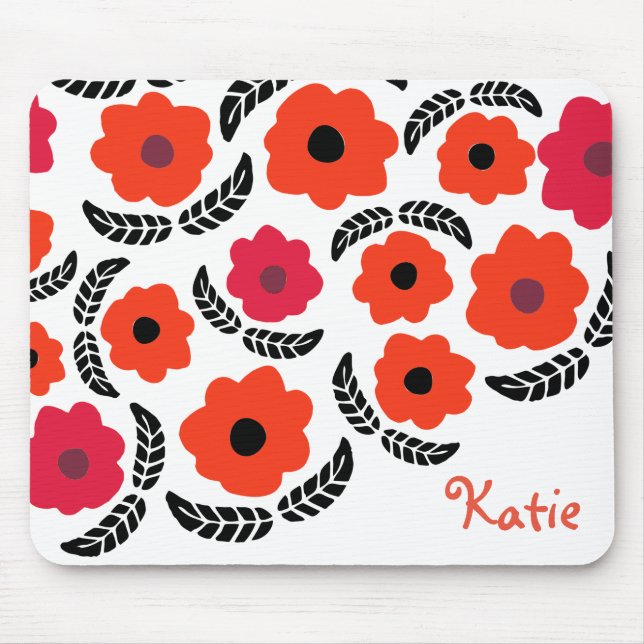 Personlig för modern Orange och röd Blommigt Musmatta (Framsidan)
