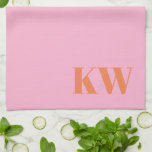 Personlig för Modern Rosa Orange Monogram Initiale Kökshandduk<br><div class="desc">Modern Rosa Orange Monogram Initialer Personlig-kökshandduk för</div>