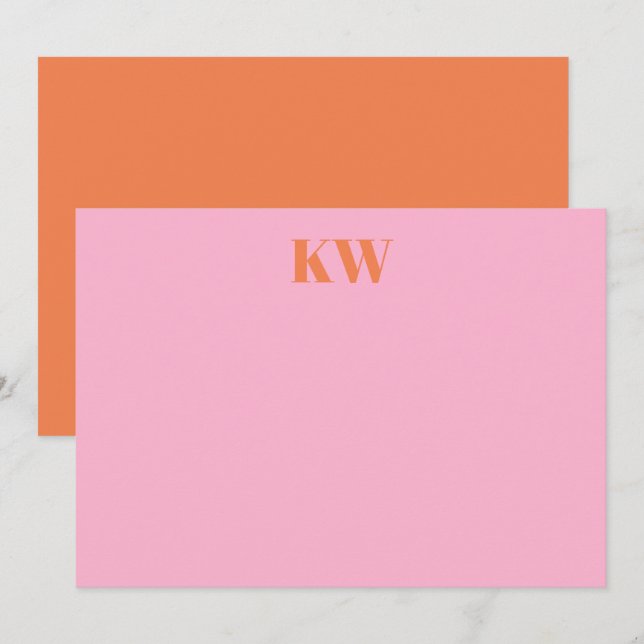 Personlig för Modern Rosa Orange Monogram Initiale Tack Kort (Fram/baksida)