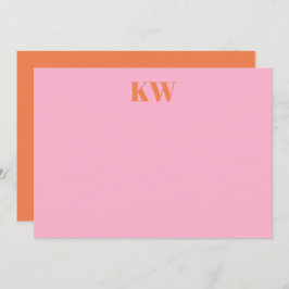 Personlig för Modern Rosa Orange Monogram Initiale Tack Kort