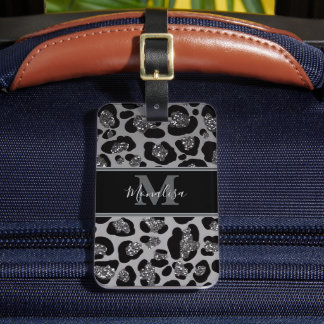 personlig för monogram av silver och svartglitter bagagebricka