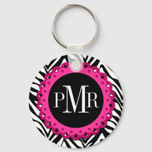 Personlig för Monogram för zebra tryckshock Nyckelring