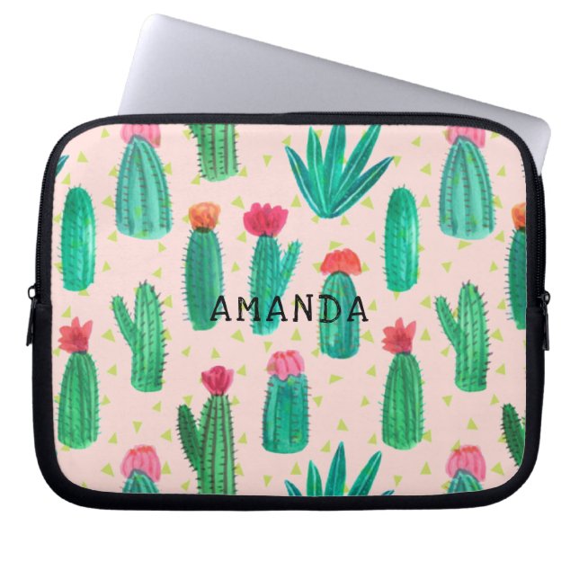 Personlig för mönster för vattenfärgblommarkaktus laptop fodral (Framsidan)