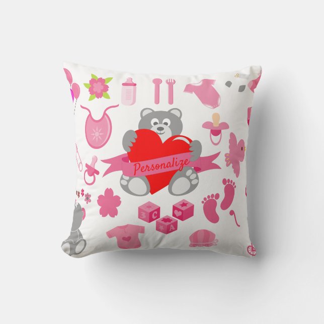 Personlig för Nalle av Baby Girly Rosa Kudde (Framsida)