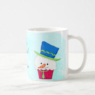 Personlig för namn för julsnögubbemuffin kaffemugg