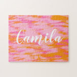 Personlig för Orange för vattenfärgsRosa för Abstr Pussel<br><div class="desc">Cute Abstrakt Watercolor Rosa Orange Personlig Jigszle Puzzle</div>