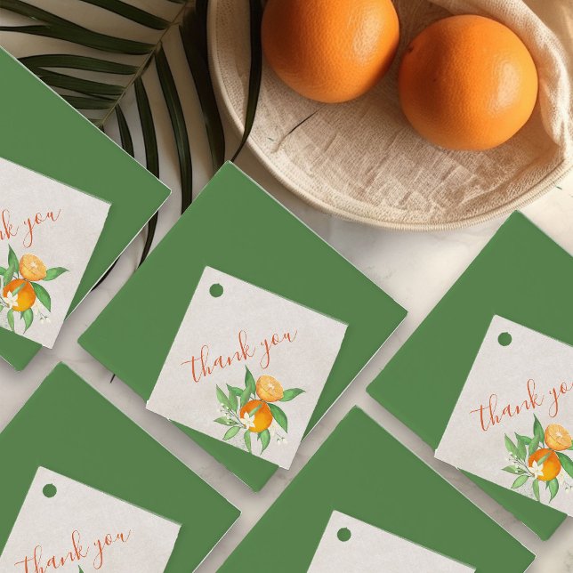 Personlig för Orange och Blommar av citrusfrukter Gåvor Etiketter (Favor Tags from my Citrus Orange Baby Shower Collection)