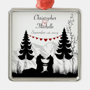 Personlig för Par Charming Mountain Bears Julgransprydnad Metall