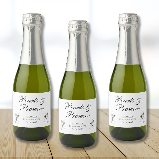Personlig för Pearls & Prosecco-Möhippa (Pearls & Prosecco Bridal Shower Personalized Sparkling Wine Label)