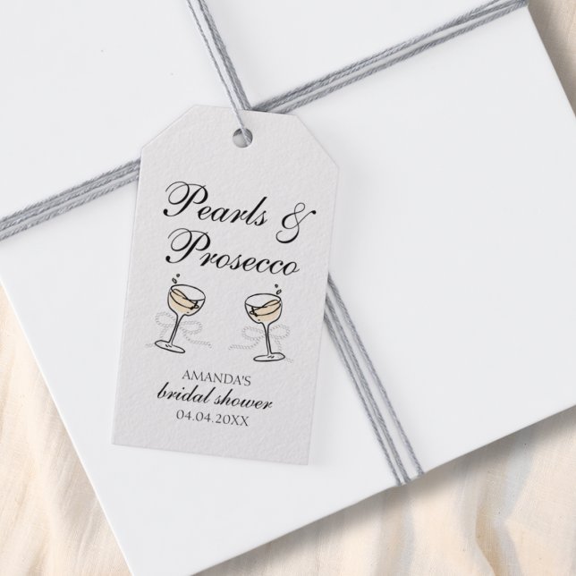 Personlig för Pearls & Prosecco-Möhippa Presentetikett (Pearls & Prosecco Bridal Shower Personalized Gift Tags)