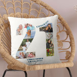 Personlig för Photo Collage 21st Birthday Keepsak Kudde<br><div class="desc">Personlig 21:a födelsedagspresent. Den här anpassningsbarnas dekorativa kudde har en fin fotokollage som formas till nummer 21 med havets blå typografi. Ordalydelsen lyder "Gratulerar!" tillsammans med ditt eget namn och ditt födelsedatum (som du kan redigera eller lämna tomt). Mallen är inställd på redo så att du kan lägga till foton...</div>