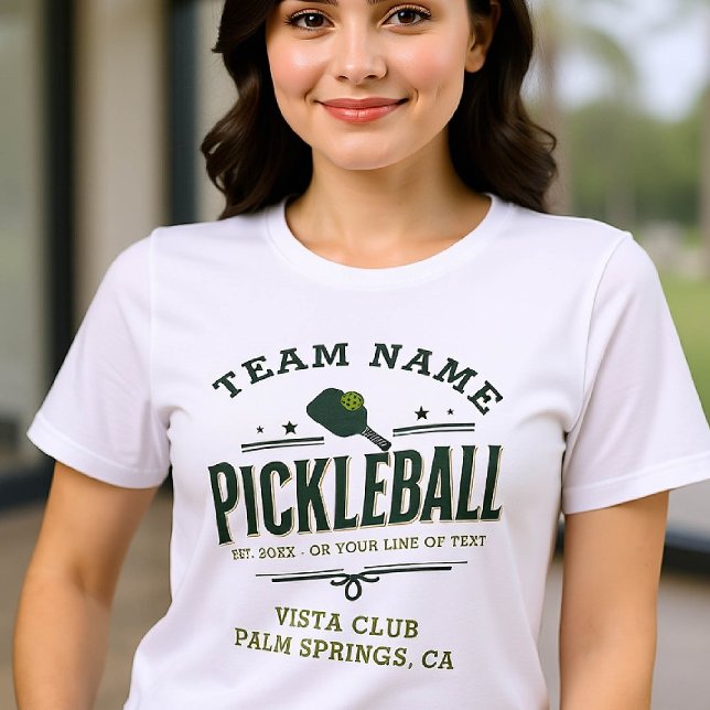 Personlig för Pickleball Team Klubb Player Grönt  T Shirt (pickleball personalized shirt emblem club team player vintage custom text name green lime)