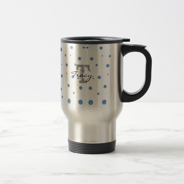 Personlig för Polka dots, blått och Grönt Resemugg (Höger)